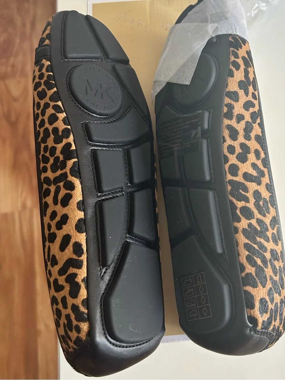 Michael Kors Leopard-Print Logo Ballet Flats in Black and Brown NEW IN BOX SZ 10